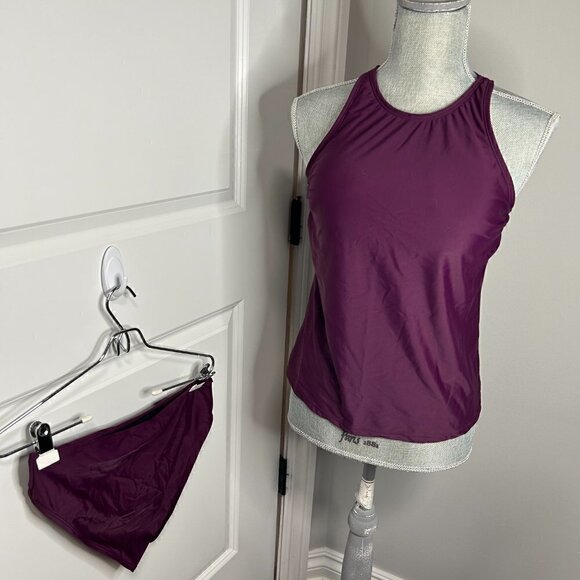Retro Tankini Swimsuit Set High Neck Size 8 NWOT - Picture 2 of 3